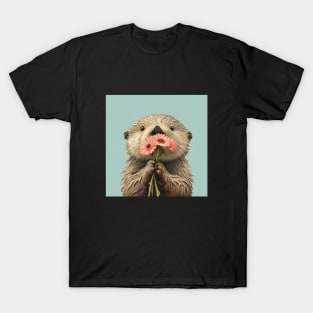 Floral Sea Otter Art T-Shirt